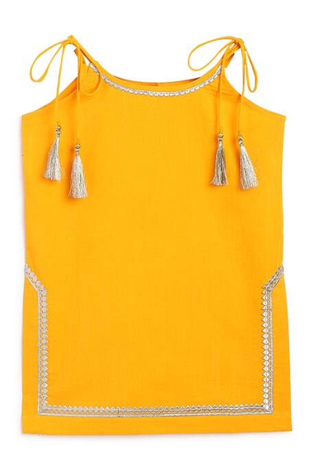 Buy_Tiber Taber_Yellow Cotton Gota Patti Embroidered Kurta Sharara Set _Online_at_Aza_Fashions