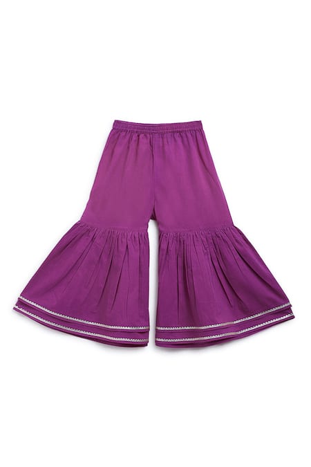 Shop_Tiber Taber_Purple Cotton Gota Patti Embroidered Kurta Sharara Set _Online_at_Aza_Fashions