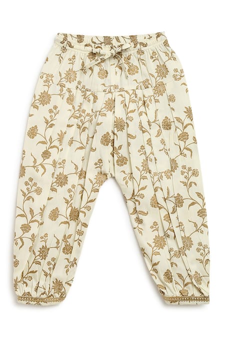 Tiber Taber_Cream Silk, , Satin Zari Chanderi Peplum Kurta Set _at_Aza_Fashions