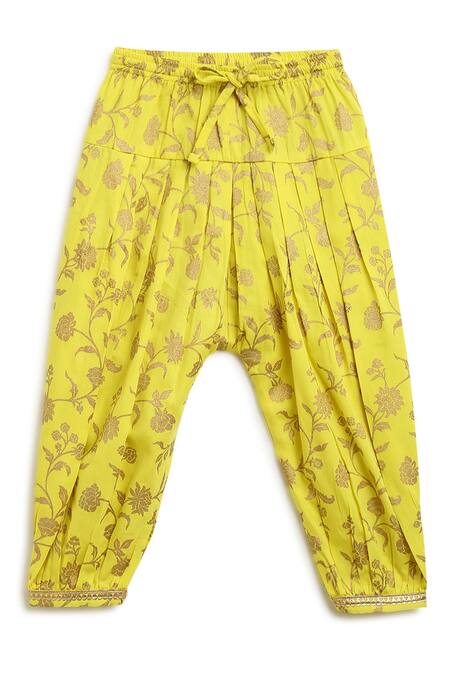 Shop_Tiber Taber_Yellow Silk, , Satin Zari, Gota Patti, Chanderi Peplum Kurta Set _Online_at_Aza_Fashions