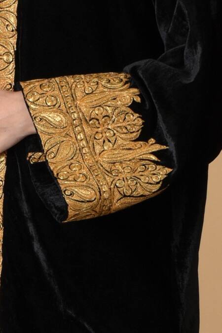 Talking Threads_Black Velvet Embroidered Jacket_at_Aza_Fashions