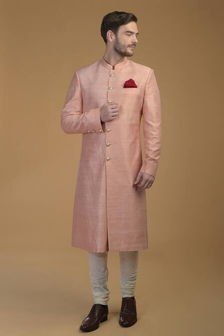 Talking Threads Pink Churidar- Cotton , Sherwani- Pure Raw Set 