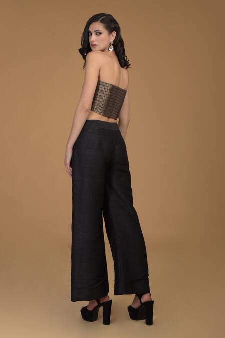 Buy_Talking Threads_Black Silk Brocade Round Cape Top And Pant Set _Online_at_Aza_Fashions