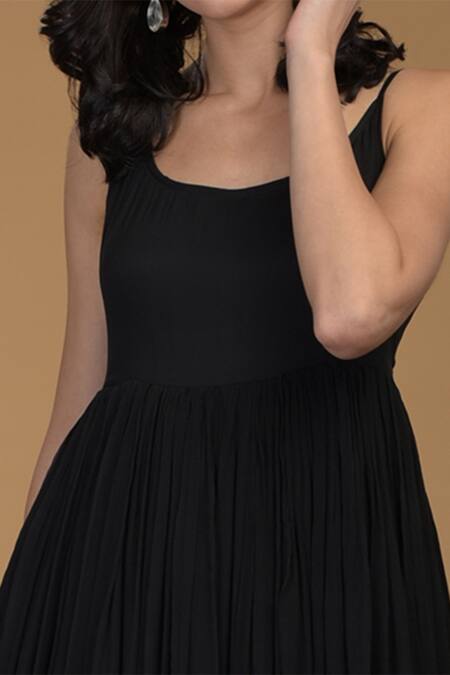 Buy Talking Threads Black Bemberg Chiffon Round Noodle Strap Gown Online at Aza Fashions Buy_Talking Threads_Black Bemberg Chiffon Round Noodle Strap Gown _Online_at_Aza_Fashions
