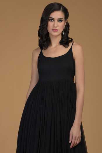 Shop_Talking Threads_Black Chiffon Flared Maxi Dress_Online_at_Aza_Fashions