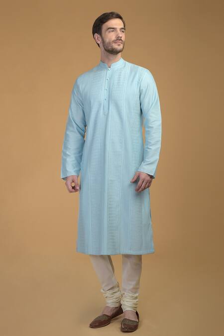 Buy_Talking Threads_Blue Premium Rayon Kantha, Pintuck And Work Kurta_Online_at_Aza_Fashions