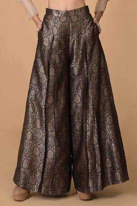 Buy_Talking Threads_Red Silk Brocade Palazzo Set_Online_at_Aza_Fashions