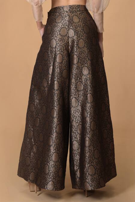 Shop_Talking Threads_Red Silk Brocade Palazzo Set_Online_at_Aza_Fashions