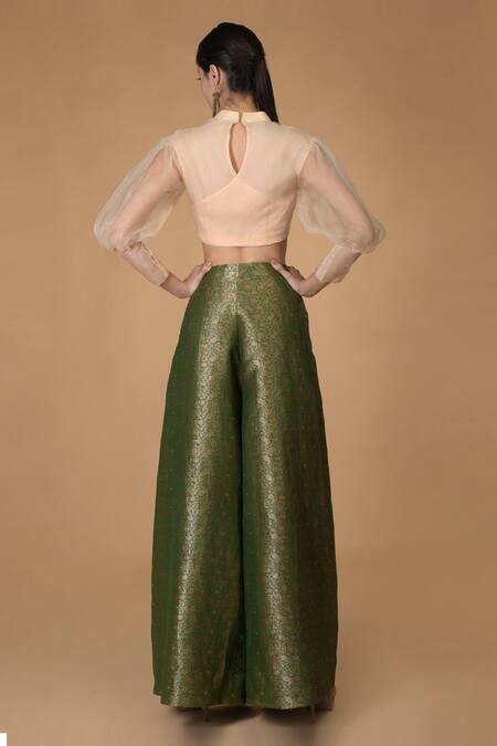 Talking Threads Green Silk Brocade Palazzo Set 2