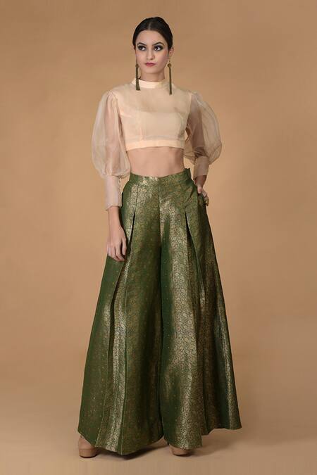 Talking Threads Green Silk Brocade Palazzo Set 3