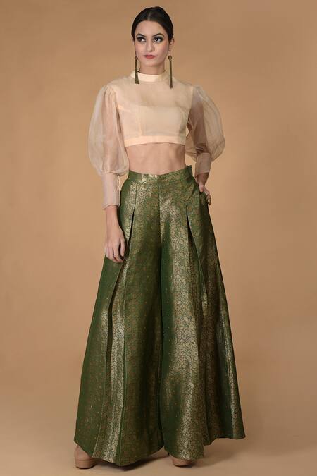 Talking Threads Green Silk Brocade Palazzo Set 4