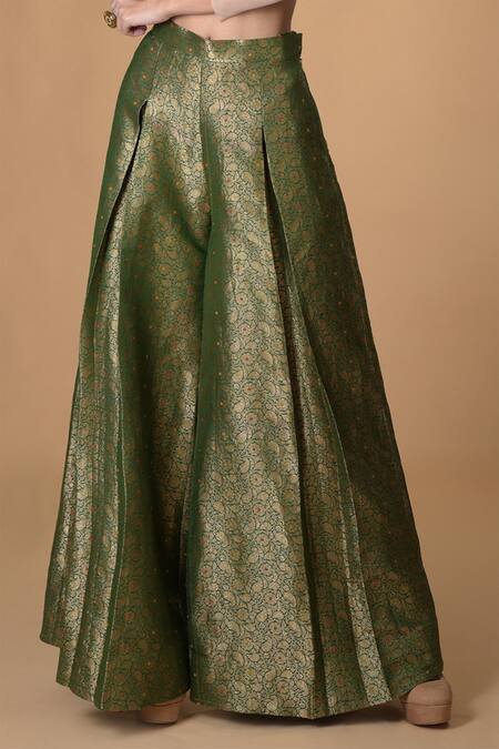 Talking Threads Green Silk Brocade Palazzo Set 5