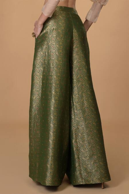 Talking Threads Green Silk Brocade Palazzo Set 6