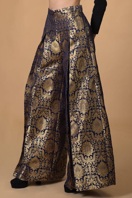 Buy_Talking Threads_Black Silk Brocade Palazzo Set_Online_at_Aza_Fashions