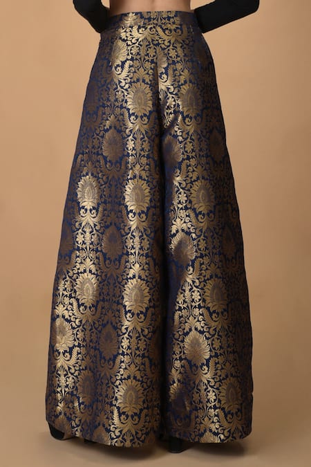 Shop_Talking Threads_Black Silk Brocade Palazzo Set_Online_at_Aza_Fashions