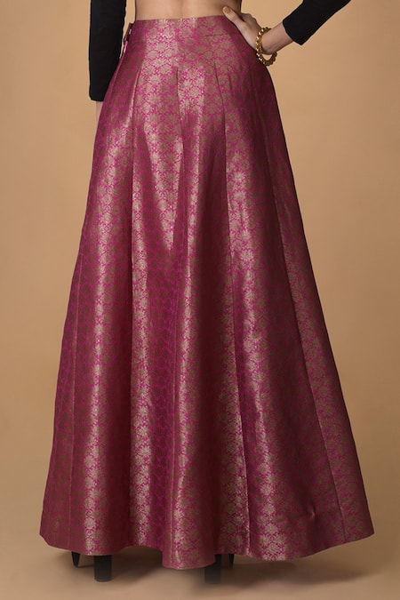 Shop_Talking Threads_Pink Silk Brocade Lehenga Set_Online_at_Aza_Fashions