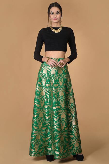 Talking Threads Green Silk Brocade Lehenga Set 