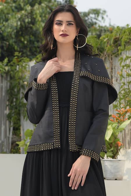 Talking Threads Black Silk Dupion Embroidered Jacket