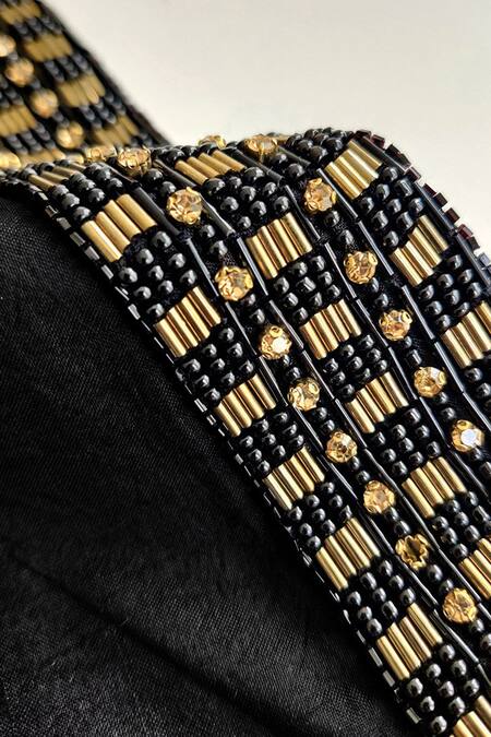 Talking Threads Black Silk Dupion Embroidered Jacket at Aza Fashions Talking Threads_Black Silk Dupion Embroidered Jacket _at_Aza_Fashions