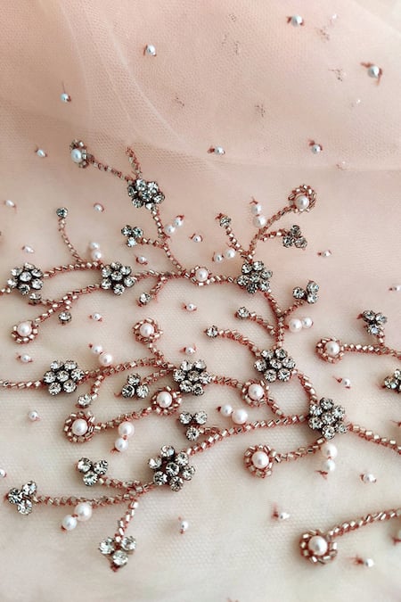 Talking Threads Peach Silk Organza Embroidered Bomber Jacket at Aza Fashions Talking Threads_Peach Silk Organza Embroidered Bomber Jacket _at_Aza_Fashions