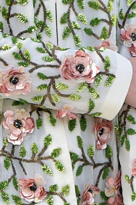 Talking Threads_White Pure Silk Chiffon Embroidered Jacket  _at_Aza_Fashions