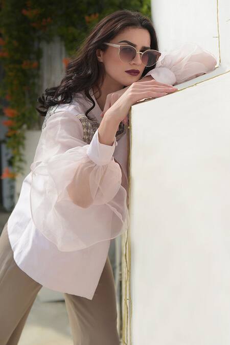 Talking Threads Pink Silk Organza Embroidered Jacket Online at Aza Fashions Talking Threads_Pink Silk Organza Embroidered Jacket _Online_at_Aza_Fashions