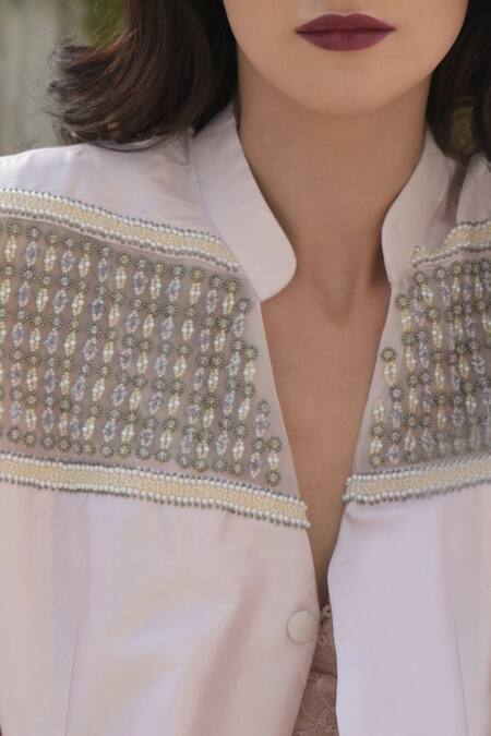 Shop Talking Threads Pink Silk Organza Embroidered Jacket Online at Aza Fashions Shop_Talking Threads_Pink Silk Organza Embroidered Jacket _Online_at_Aza_Fashions