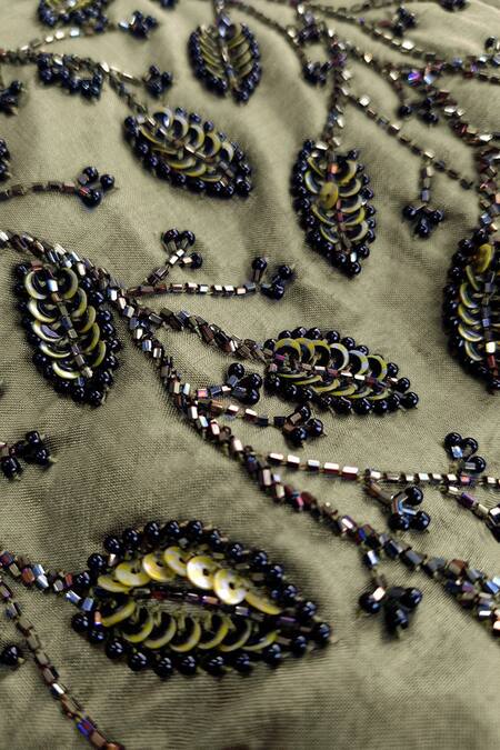 Talking Threads Green Silk Dupion Embroidered Peplum Jacket at Aza Fashions Talking Threads_Green Silk Dupion Embroidered Peplum Jacket _at_Aza_Fashions