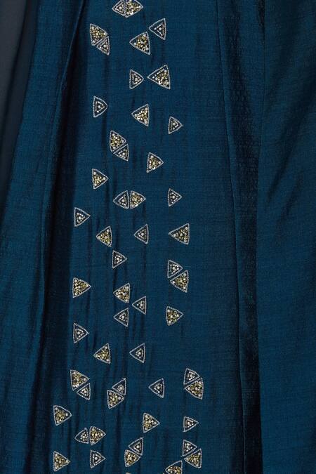 Buy_Aariyana Couture_Blue Georgette, Tussar Embroidery Round Neck Draped Tunic_Online_at_Aza_Fashions