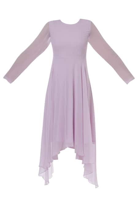 Shop_Ariyana By Aza_Purple Georgette Sequins Round Neck Asymmetric Dress With Cape _Online_at_Aza_Fashions