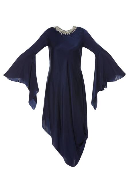 Aariyana Couture Blue Modal, Satin Sequins Round Neck Draped Tunic Online at Aza Fashions Aariyana Couture_Blue Modal, Satin Sequins Round Neck Draped Tunic_Online_at_Aza_Fashions