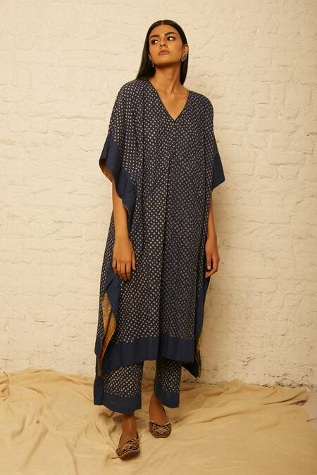 Krishna Mehta Blue Bandhej Kaftan Tunic