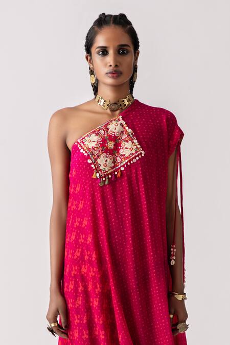 Buy_Aseem Kapoor_Red Rasa One Shoulder Draped Dress_Online_at_Aza_Fashions
