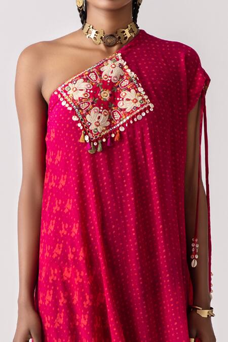 Aseem Kapoor_Red Rasa One Shoulder Draped Dress_at_Aza_Fashions