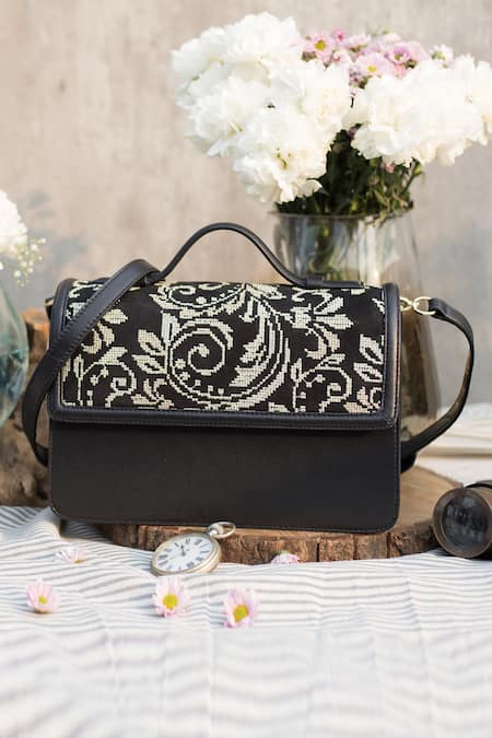 The Leather Garden White Floral Flap Sling Bag