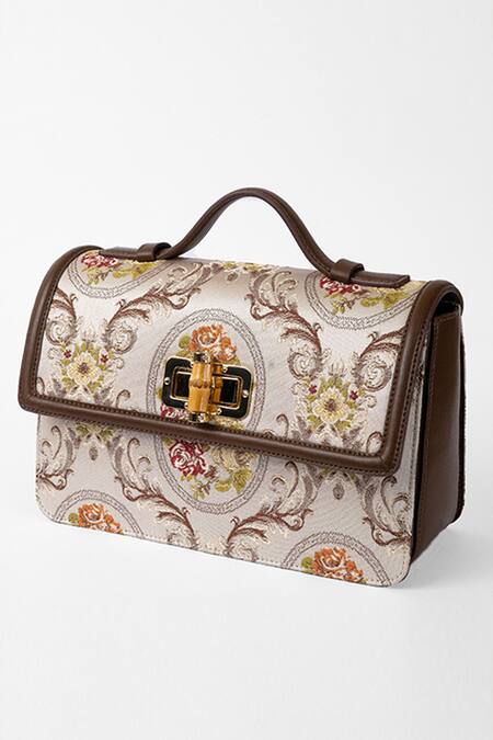 The Leather Garden White Floral Flap Sling Bag Online at Aza Fashions The Leather Garden_White Floral Flap Sling Bag _Online_at_Aza_Fashions