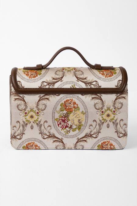 Shop The Leather Garden White Floral Flap Sling Bag Online at Aza Fashions Shop_The Leather Garden_White Floral Flap Sling Bag _Online_at_Aza_Fashions