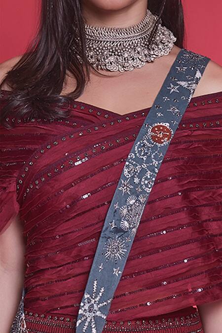 Buy_Jade By Monica & Karishma_Red Crepe Silk Embellished Top And Dhoti Pant Set  _Online_at_Aza_Fashions