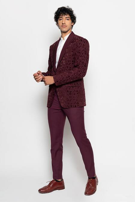 Buy_Amaare_Purple Wool Bend Textured Tuxedo And Pant Set  _Online_at_Aza_Fashions