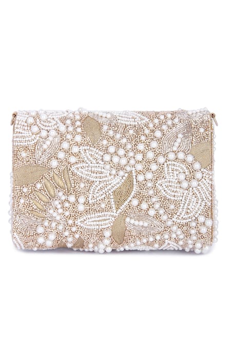 Shop The Purple Sack Gold Embroidery, Sequins Flap Clutch at Aza Fashions Shop_The Purple Sack_Gold Embroidery, Sequins Flap Clutch _at_Aza_Fashions