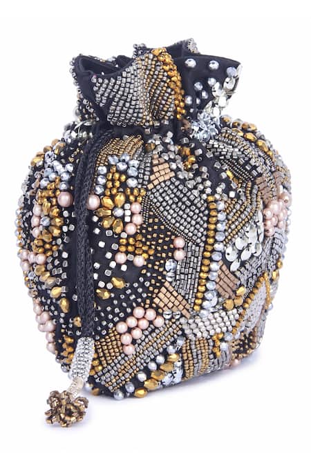 Buy The Purple Sack Black Embroidery, Beads, Sequins Potli Bag With Sling Online at Aza Fashions Buy_The Purple Sack_Black Embroidery, Beads, Sequins Potli Bag With Sling _Online_at_Aza_Fashions