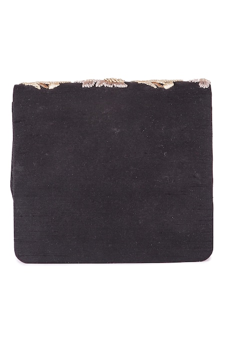 Shop The Purple Sack Black Embroidery Flap Clutch at Aza Fashions Shop_The Purple Sack_Black Embroidery Flap Clutch _at_Aza_Fashions
