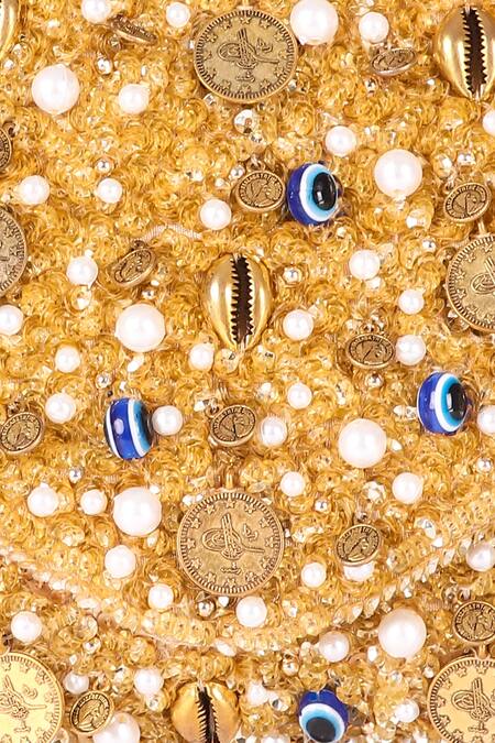 The Purple Sack Gold Sequins, Beads, Embroidery Flap Clutch With Sling at Aza Fashions The Purple Sack_Gold Sequins, Beads, Embroidery Flap Clutch With Sling _at_Aza_Fashions