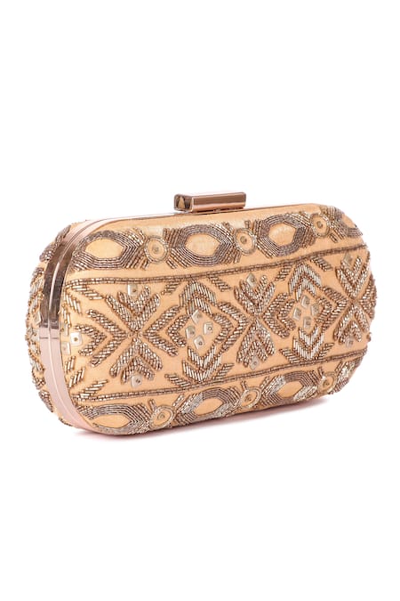 Shop The Purple Sack Peach Embroidery Clutch With Sling at Aza Fashions Shop_The Purple Sack_Peach Embroidery Clutch With Sling _at_Aza_Fashions