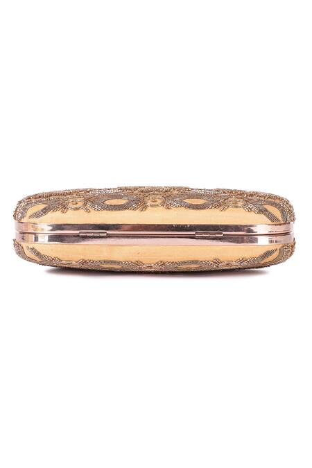 The Purple Sack Peach Embroidery Clutch With Sling Online at Aza Fashions The Purple Sack_Peach Embroidery Clutch With Sling _Online_at_Aza_Fashions