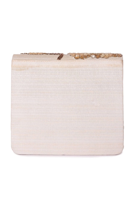 Shop The Purple Sack Beige Embroidery Floral Flap Clutch With Sling at Aza Fashions Shop_The Purple Sack_Beige Embroidery Floral Flap Clutch With Sling _at_Aza_Fashions
