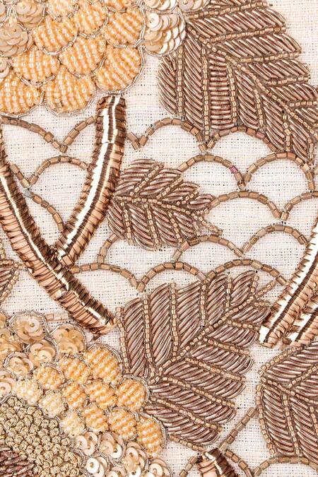 The Purple Sack Beige Embroidery Floral Flap Clutch With Sling at Aza Fashions The Purple Sack_Beige Embroidery Floral Flap Clutch With Sling _at_Aza_Fashions