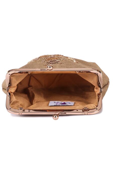 Shop_The Purple Sack_Beige Embroidery, Sequins, Beads Clutch With Sling _Online_at_Aza_Fashions