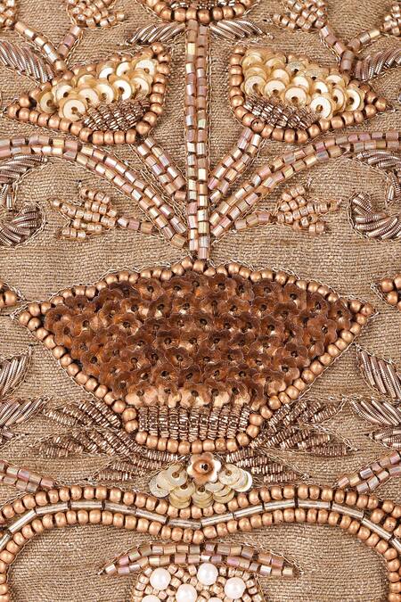 The Purple Sack_Beige Embroidery, Sequins, Beads Clutch With Sling _at_Aza_Fashions