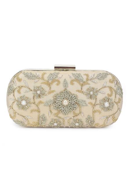 Buy_The Purple Sack_Beige Embroidery Symmetric Clutch With Sling _Online_at_Aza_Fashions